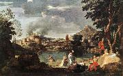 Nicolas Poussin Landscape with Orpheus and Euridice painting